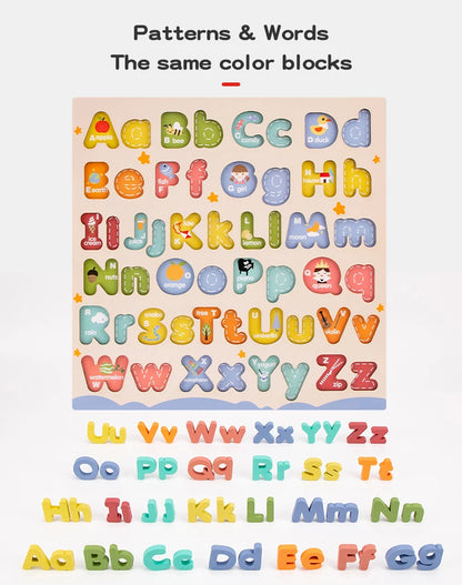 Wooden Educational Abc Puzzle Upper Case and Lower Case Letters for Birthday Gifts Boys Girls Family Game Children Preschoolers