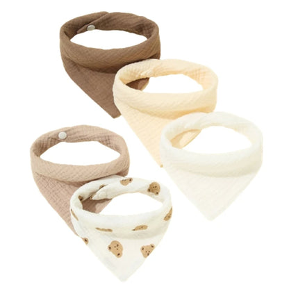 5Pcs Feeding Drool Bibs Cotton Accessories Newborn Solid Color Button Soft Towel Baby Bibs