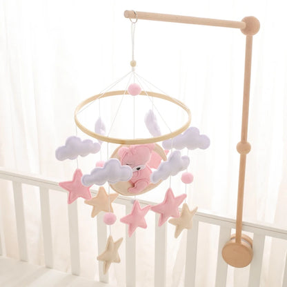 Crib Mobile Baby Wooden Bed Bell Baby Rattles Soft Felt Cartoon Bear Toys Hanger Crib Mobile Bed Bell Wood Toy Bracket Kid Gifts