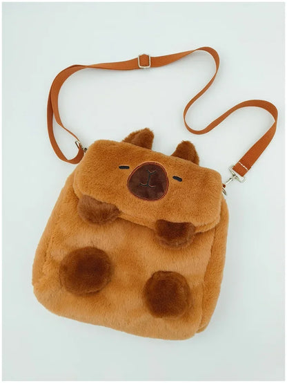Student School Bag Artificial Fur Plush Capybara Bag Casual All-match Fur Bag Large Capacity Backpack School Backpack Mochila