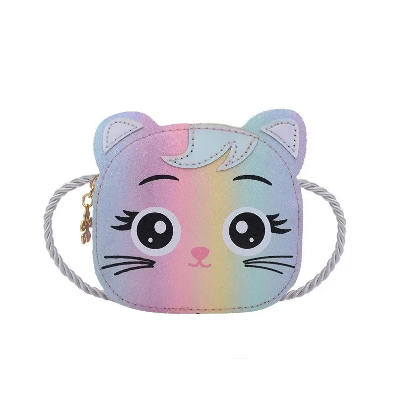 Mini Crossbody Bag for Children Cute Cartoon Cat Baby Girls Shoulder Bags PU Leather Boys Kids Small Coin Purse Handbags Wallet