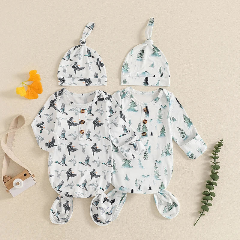 Organic Cotton Long Sleeve Baby Sleep Sack with Cute Animal Print Newborn Gown Baby Wearable Blanket for Girls and Boys