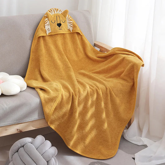 Kids Bathrobe Cotton Thickened Absorbent Breathable Bath Hooded Cloak Baby Skin Quick Drying Cartoon Animal Shower Towel