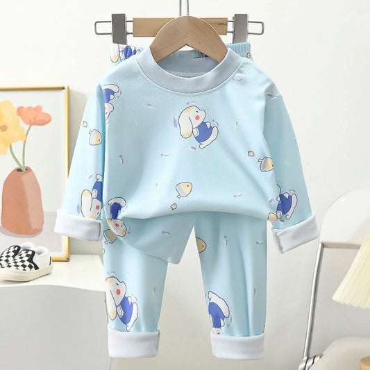 1pcs Children's Underwear Set Kids Soft Cotton Pajamas Boys Girls Baby Spring Autumn Cute Cartoon Long Sleeve Home Sleepwear