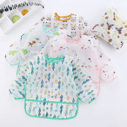 Baby Bibs Cute Children Baby Stuff Toddler Waterproof Long Sleeve Art Smock Feeding Bib Apron for Kids