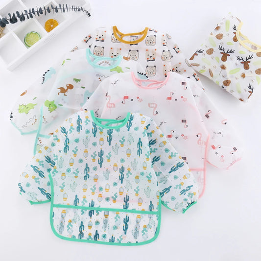 Baby Bibs Cute Children Baby Stuff Toddler Waterproof Long Sleeve Art Smock Feeding Bib Apron for Kids