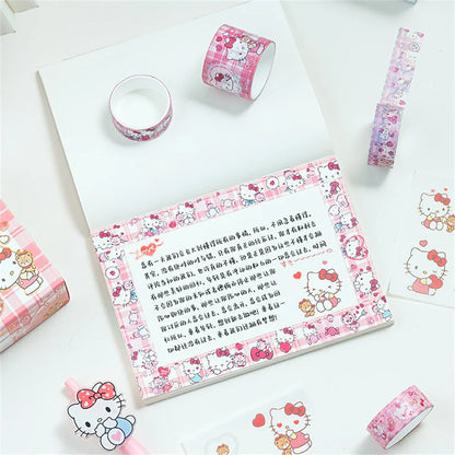 Sanrio Hello Kitty Cinnamoroll Kuromi Sticker Roll Gift Box Cute My Melody Pompompurin Hand Acount Tape Stickers Decal Kids Toys