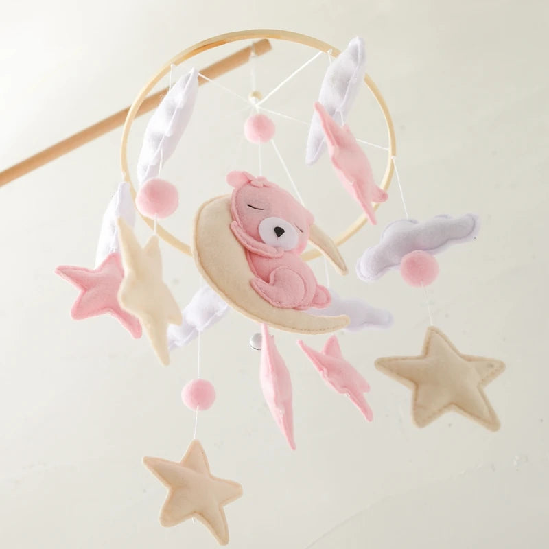 Crib Mobile Baby Wooden Bed Bell Baby Rattles Soft Felt Cartoon Bear Toys Hanger Crib Mobile Bed Bell Wood Toy Bracket Kid Gifts