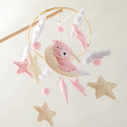 Crib Mobile Baby Wooden Bed Bell Baby Rattles Soft Felt Cartoon Bear Toys Hanger Crib Mobile Bed Bell Wood Toy Bracket Kid Gifts