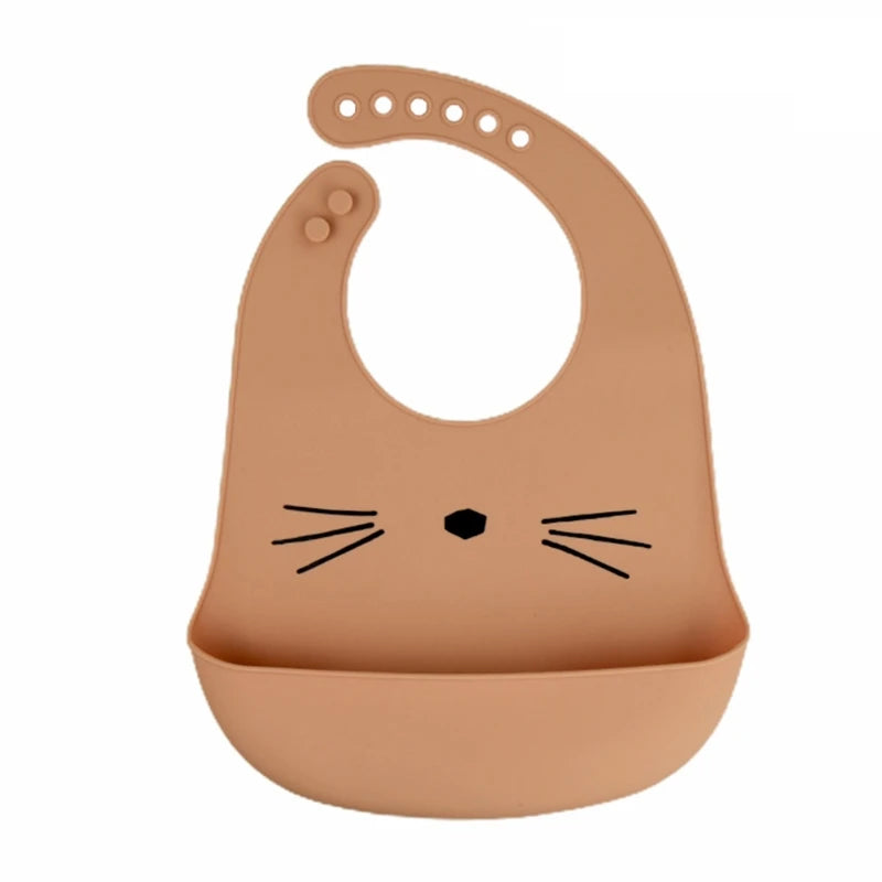 Cartoon Waterproof Soft Silicone Baby Bibs Adjustable Toddler Feeding Food Catcher Roll up Pocket Feeding Stuff Apron