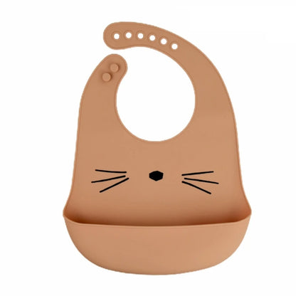 Cartoon Waterproof Soft Silicone Baby Bibs Adjustable Toddler Feeding Food Catcher Roll up Pocket Feeding Stuff Apron