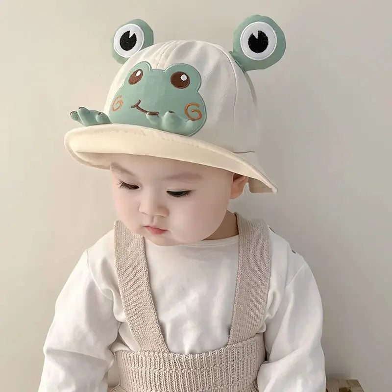 Cartoon Frog Baby Bucket Hat Breathable Soft Cotton Infant Boys Girls Fisherman Cap Outdoor Travel Toddler Sun Hats