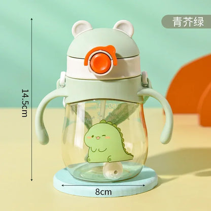 410ML Baby Drinking Cup Feeding Bottle Anti-Choking with Straw Gravity Ball Wide Caliber Drinking Milk Water Bottle with Handle