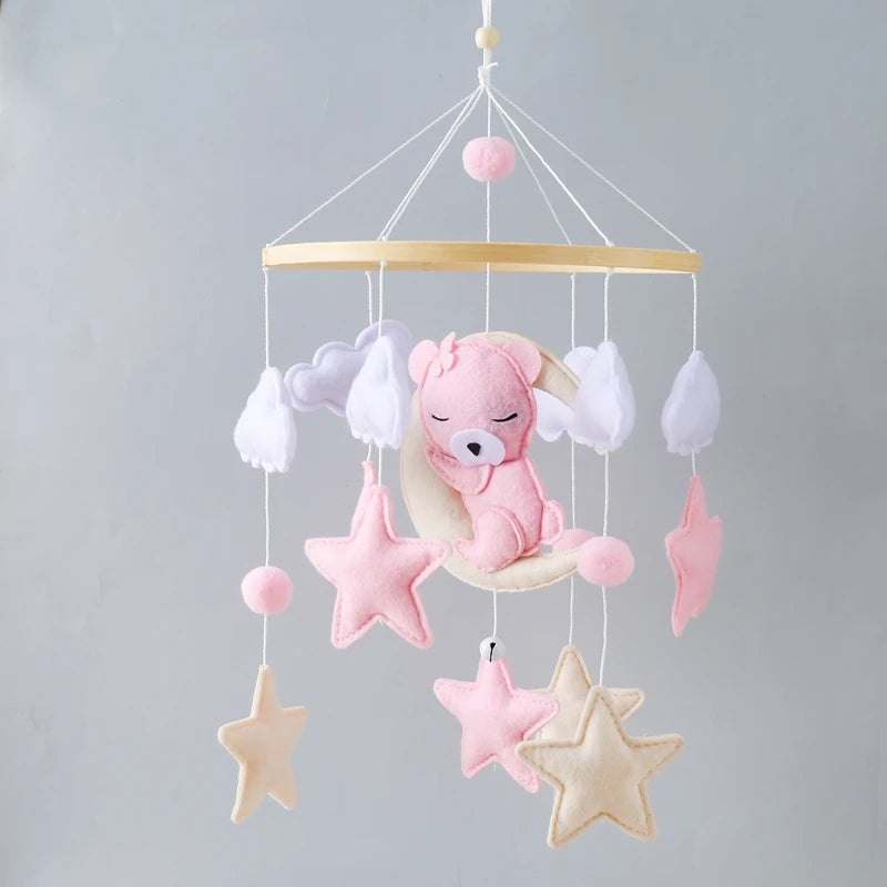 Crib Mobile Baby Wooden Bed Bell Baby Rattles Soft Felt Cartoon Bear Toys Hanger Crib Mobile Bed Bell Wood Toy Bracket Kid Gifts