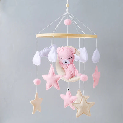 Crib Mobile Baby Wooden Bed Bell Baby Rattles Soft Felt Cartoon Bear Toys Hanger Crib Mobile Bed Bell Wood Toy Bracket Kid Gifts