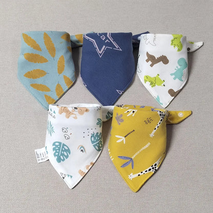 5pcs/lot Baby Bibs Triangle Double Cotton Bibs Cartoon Print Saliva Towel Baby Boys Girls Feeding Apron Cotton Bandana Bibs