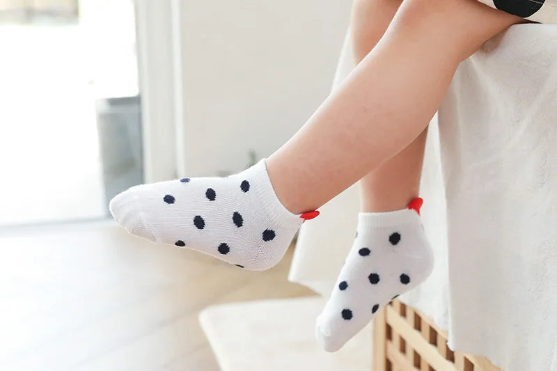 5Pairs/lot 0-12Y Cute Lovely Short Baby Socks Children Sock Red Heart Girls Cotton Mesh Cute Newborn Boy Toddler White Sock