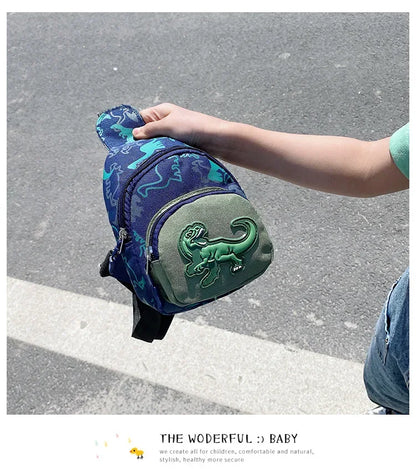 Kids Waist Bags Cartoon Dinosaur Print Outdoor Travel High Capacity Crossbody Zipper Bag Girl Boy Gift Children Chest Pouch Pack