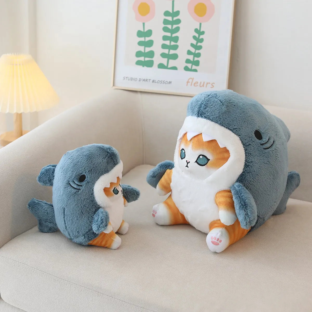 22/33/55cm Cat Shark Kawaii Room Decoration Cartoon Toys For Children Huggable Pillow Christmas Gift Sofa Cushion