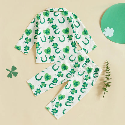 Infant Irish Pajama Set with Long Sleeve Button-up Tops and Pants for Toddlers - 2 Piece Sleepwear Outfit for Babies