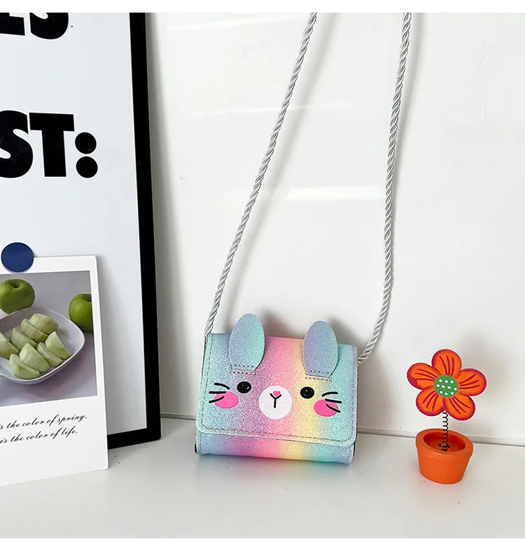 Mini Crossbody Bag for Children Cute Cartoon Cat Baby Girls Shoulder Bags PU Leather Boys Kids Small Coin Purse Handbags Wallet