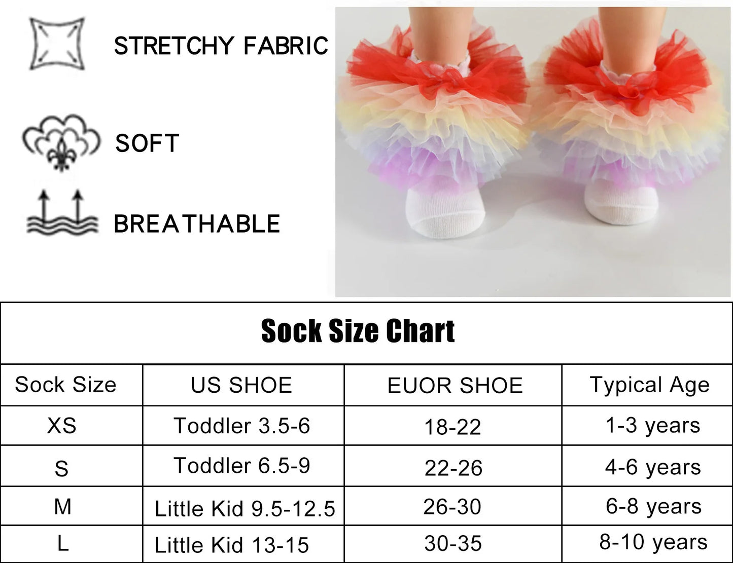 Girls Ruffle Socks Large Ruffled Edge Lace Trimmed Cotton Socks Small/Large Child