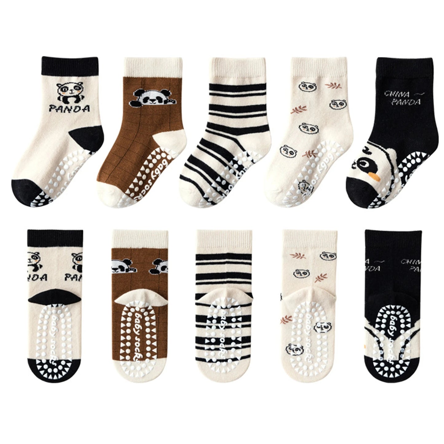 5 pairs of children's mid tube socks, spring and autumn adhesive point floor socks, playground anti slip socks, trampoline socks