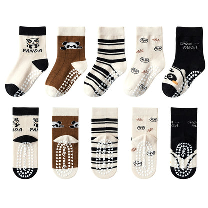 5 pairs of children's mid tube socks, spring and autumn adhesive point floor socks, playground anti slip socks, trampoline socks