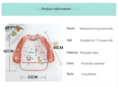 1Pcs Waterproof Eating Smock Infant Toddler Baby Cartoon Long Sleeve Art Apron Animal Smock Soft Baby Bib Burp Clothes