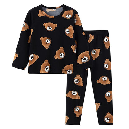 2-piece 2024 new autumn children's cute bear long-sleeved trousers suit boy leisure and comfortable home cover girl Joker pajama