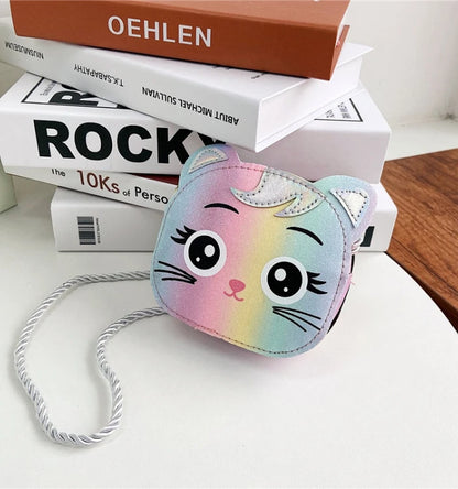 Mini Crossbody Bag for Children Cute Cartoon Cat Baby Girls Shoulder Bags PU Leather Boys Kids Small Coin Purse Handbags Wallet