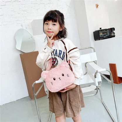 1 Piece Cute Kids Bag for Girls Kawaii Cartoon Animal Cat Messenger Bag for Children Portable High Capacity Outdoor Plush Bag