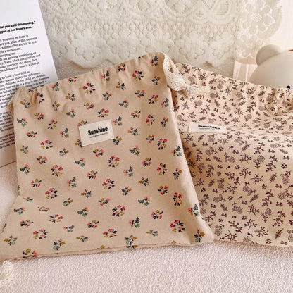 Printed Flower Mommy Bag Baby Diaper Bag Cotton Nappy String Pocket Stroller Carry Pack Travel Outdoor Diaper Storage Bag