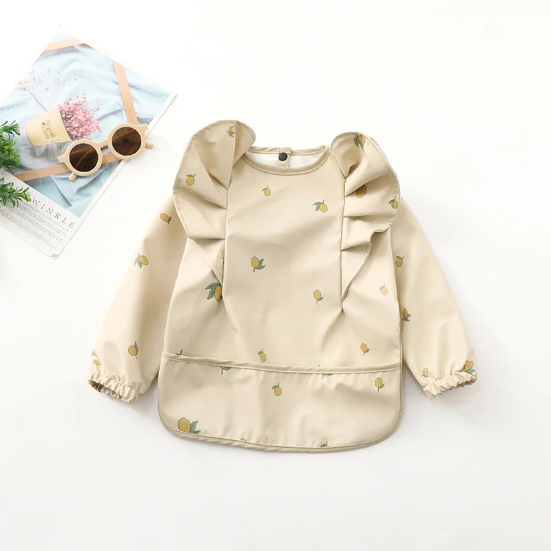 Baby Feeding Bibs Angel Wings Kids Waterproof Long Sleeve Art Smock Baby Stuff Anti-dirty Dinning Apron with Pocket for Newborn