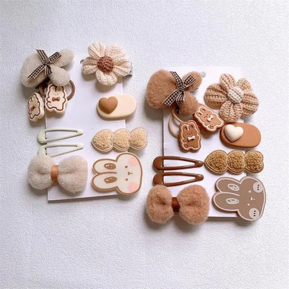 9pcs Cute Cartoon Plush Hair Clips Hair Ties Set Decorative Hair Accessories Holiday Gift For Girls