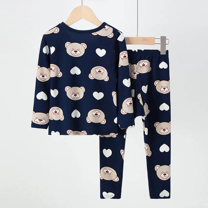 2-piece 2024 new autumn children's cute bear long-sleeved trousers suit boy leisure and comfortable home cover girl Joker pajama
