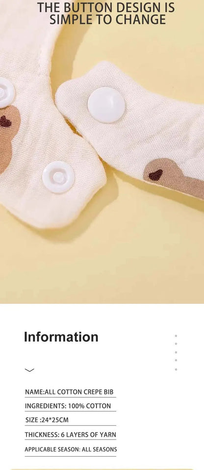 Wholesale Pure Cotton Printed Six-layer 360 Rotatable Baby Feeding Bibs Toddler Saliva Towel Infant Gauze Baby Bib