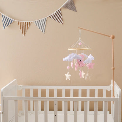 Crib Mobile Baby Wooden Bed Bell Baby Rattles Soft Felt Cartoon Bear Toys Hanger Crib Mobile Bed Bell Wood Toy Bracket Kid Gifts