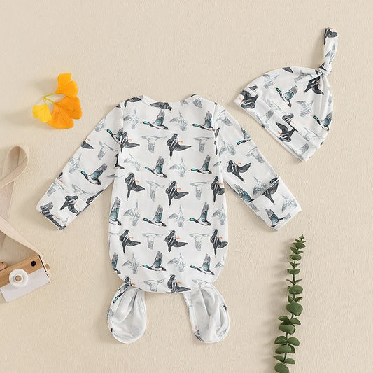 Organic Cotton Long Sleeve Baby Sleep Sack with Cute Animal Print Newborn Gown Baby Wearable Blanket for Girls and Boys