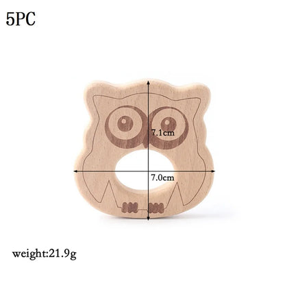 Let's Make 5pcs Wholesale Wooden Teether Rodent Pacifier Pendant Wooden Toys DIY Baby Necklace Gift BPA Free Beech Hedgehog Bird