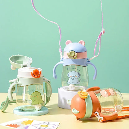 410ML Baby Drinking Cup Feeding Bottle Anti-Choking with Straw Gravity Ball Wide Caliber Drinking Milk Water Bottle with Handle