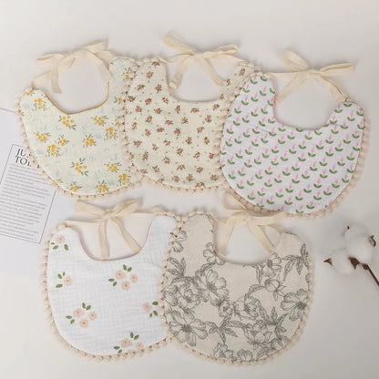 Muslin Cotton Baby Boys Girls Bibs Double Side Flower Rainbow Print Saliva Towel Infant Feeding Burp Cloth Kids Adjustable Scarf