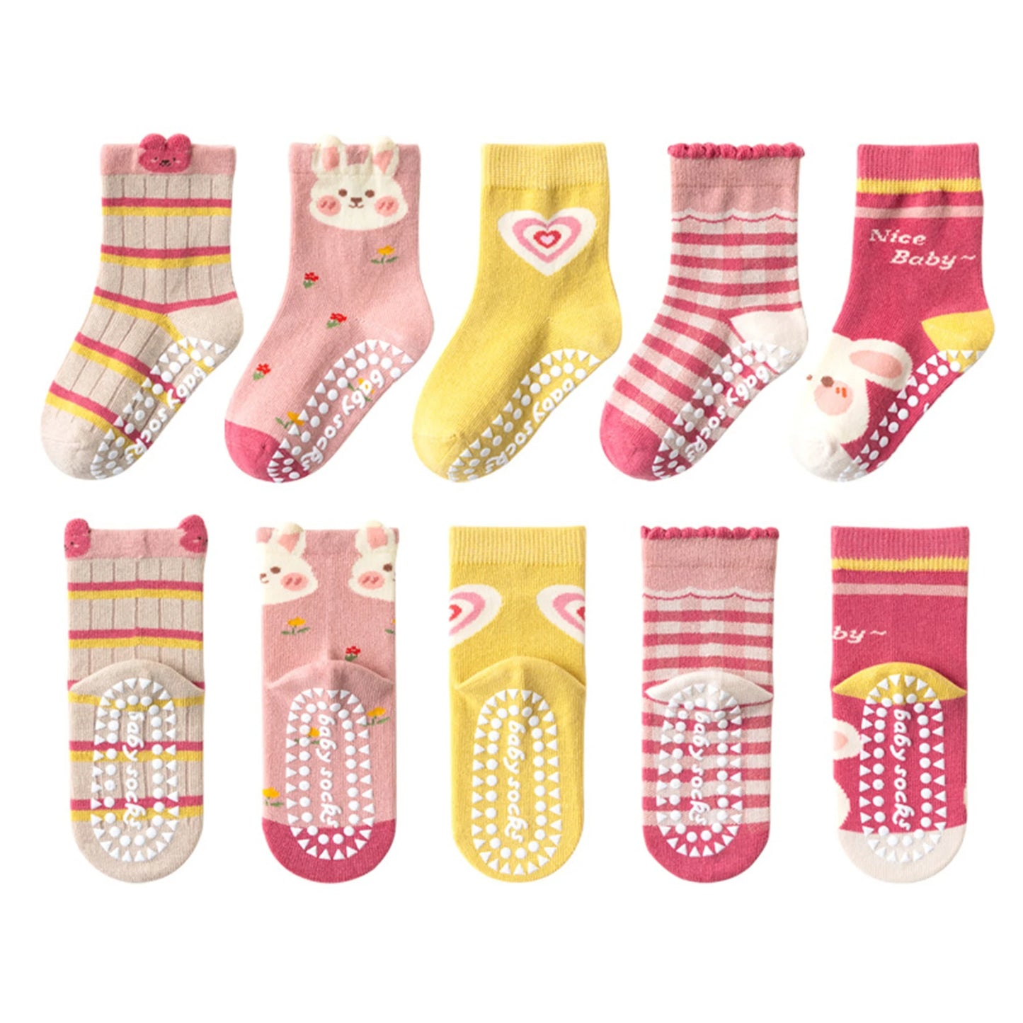 5 pairs of children's mid tube socks, spring and autumn adhesive point floor socks, playground anti slip socks, trampoline socks