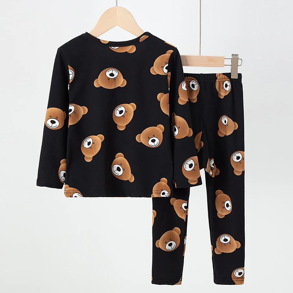 2-piece 2024 new autumn children's cute bear long-sleeved trousers suit boy leisure and comfortable home cover girl Joker pajama
