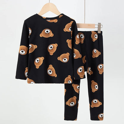 2-piece 2024 new autumn children's cute bear long-sleeved trousers suit boy leisure and comfortable home cover girl Joker pajama