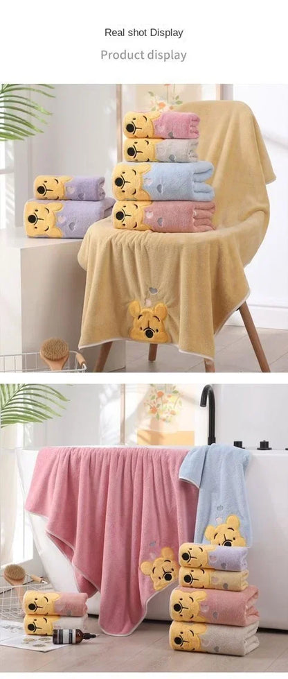 35x75cm/70x140cm Winnie Bear Towel Bath Towel Soft and Absorbent Coral Velvet Towel Home Wash Towel Children's Cartoon Bath Towe