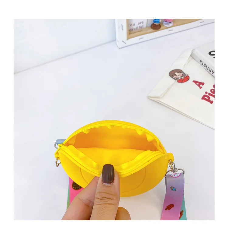 Round Donut Crossbody Bag Child Child Girl Children Shoulder Bag Adjustable Strap Vacation Travel Rainbow Printed Pocket Package