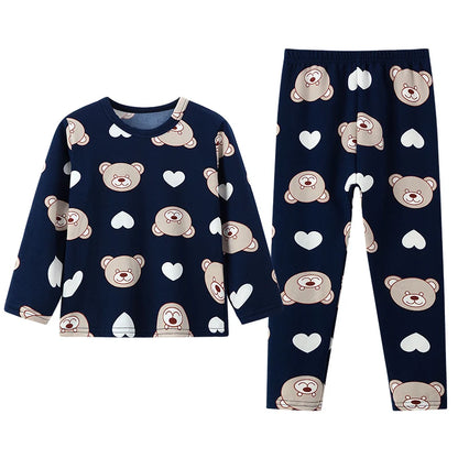 2-piece 2024 new autumn children's cute bear long-sleeved trousers suit boy leisure and comfortable home cover girl Joker pajama