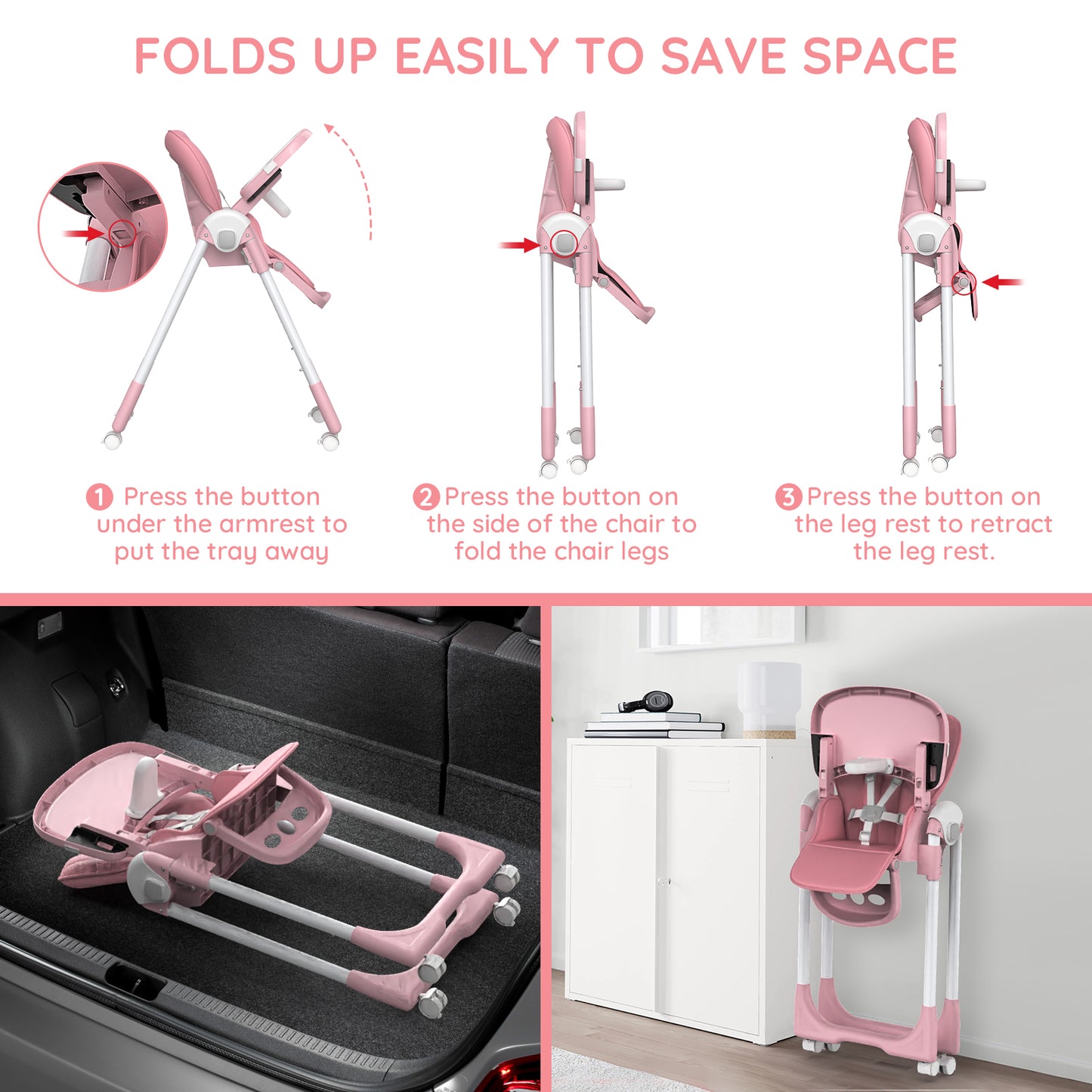 SEJOY Baby High Chair Infants Folding Convertible Removable Tray Adjustable Seat